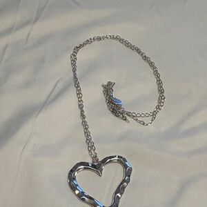 Long Silver Heart Pendant Necklace - Women's Jewelry